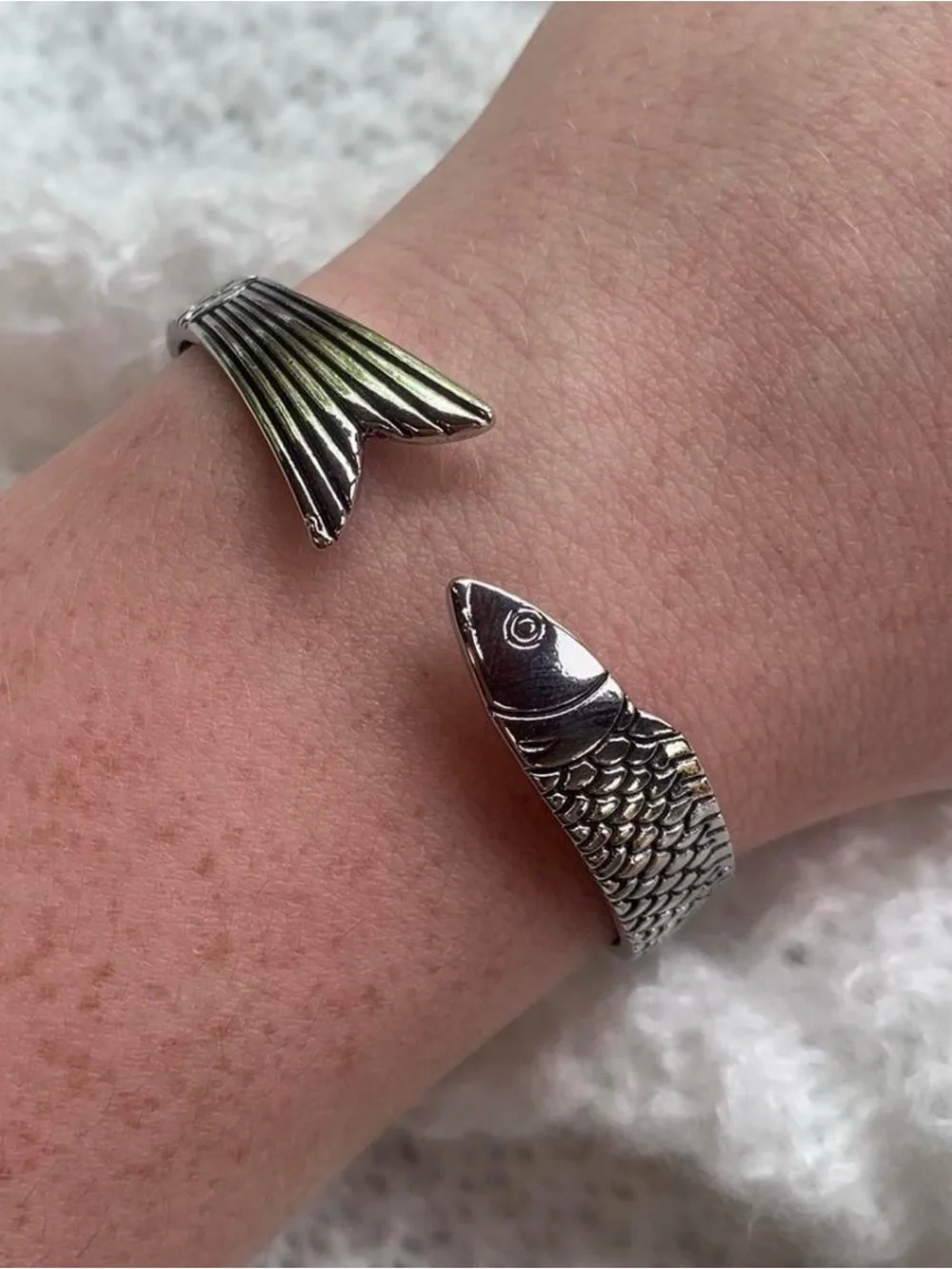 Silver Fish Tail Wrap Bracelet - Silver